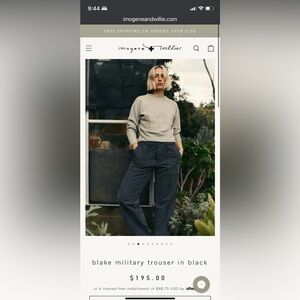 Imogene + Willie “Blake military trouser” in black, Women’s L